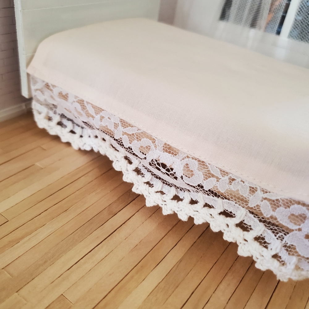 Elegant Lace Trimmed Bedskirt Miniature Dollhouse 1:12 Scale